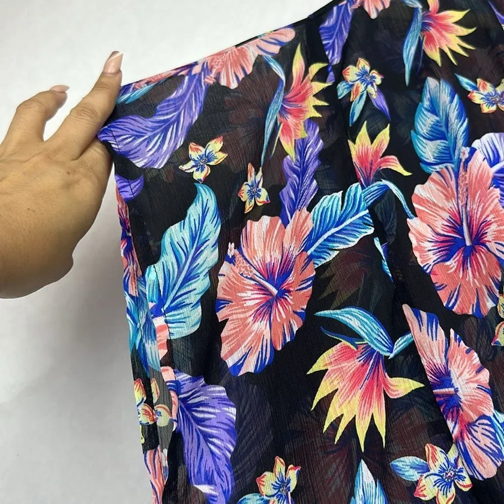 Miken TROPICAL FLORAL Print Smocked Waist Cover-up, Sz M